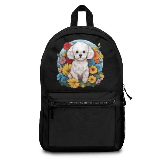 Bichon Frise Floral Flower Cute Colorful Puppy Dog Backpacks