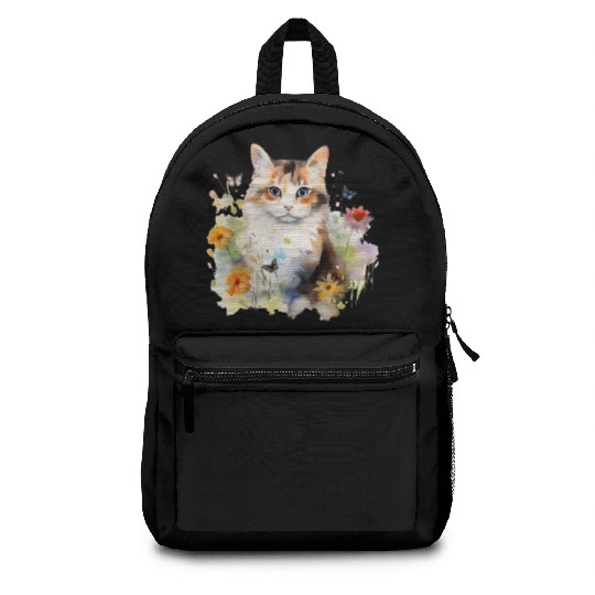 Watercolor Cat Flowers & Butterflies Backpacks
