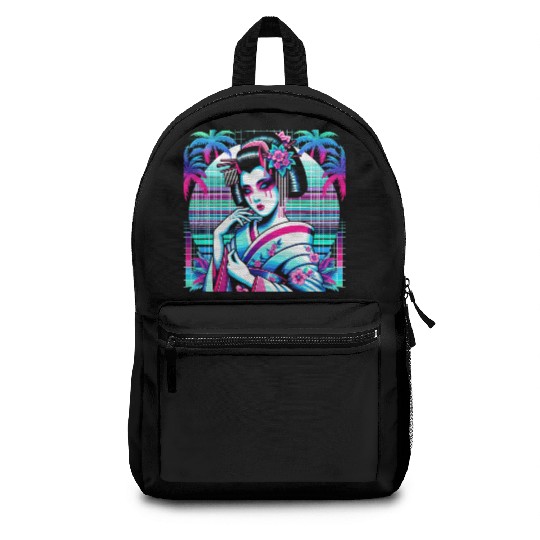 Japan Geisha Retrowave Synthwave Cyberpunk Backpacks