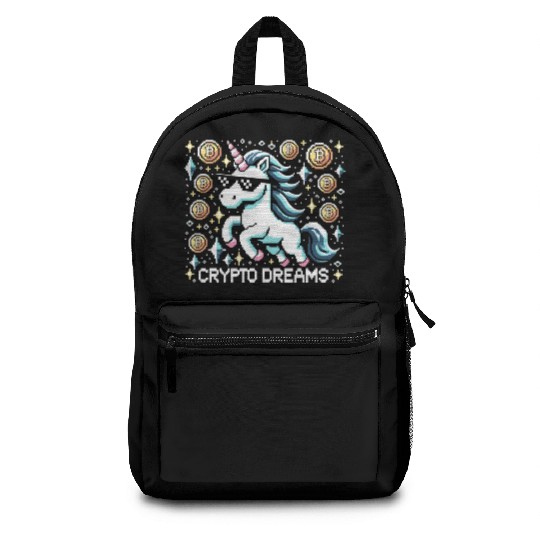 Crypto Dreams - 8-bit Unicorn Amidst Digital Coins Backpacks