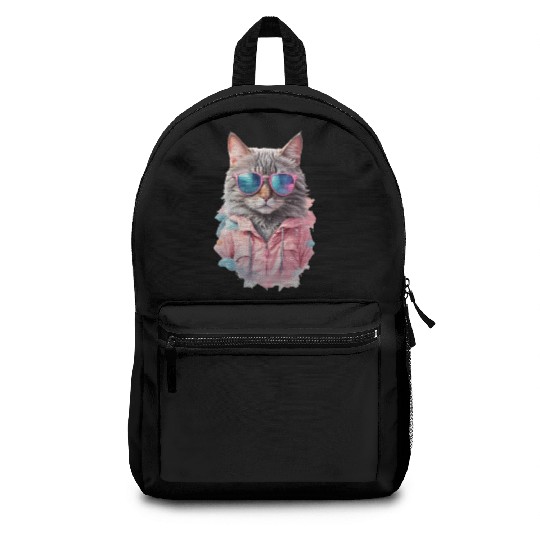 Modern Chic Cat In Pink Pastel Color Backpacks