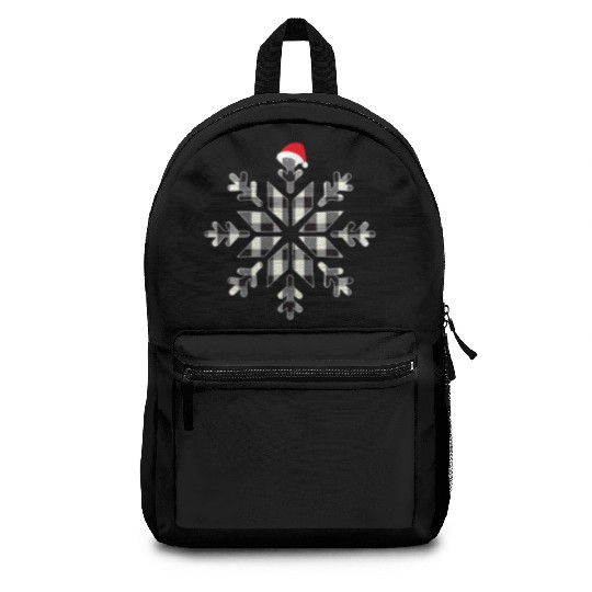White Black Christmas Buffalo Plaid Snowflakes Backpacks