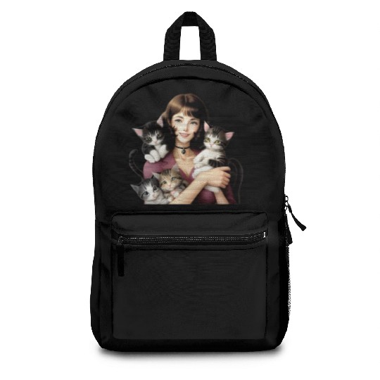 Pretty Cat Lady with Cute Kittens Backpacks