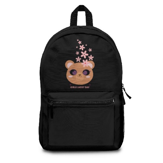Teddy bear face with flower Backpacks