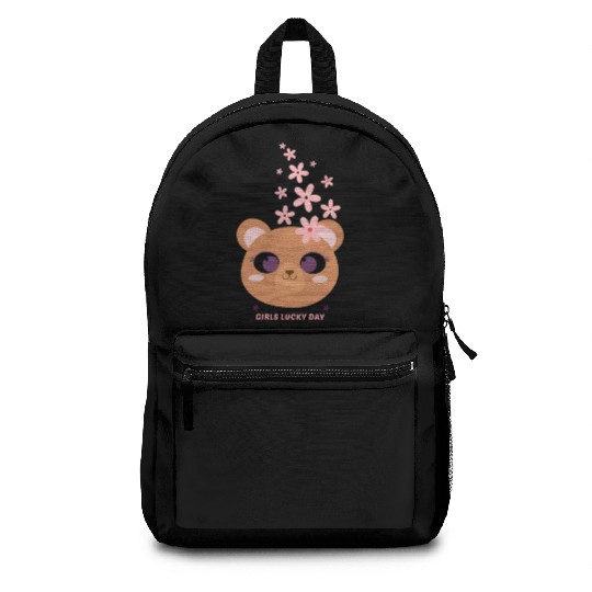 Teddy bear face with flower Backpacks
