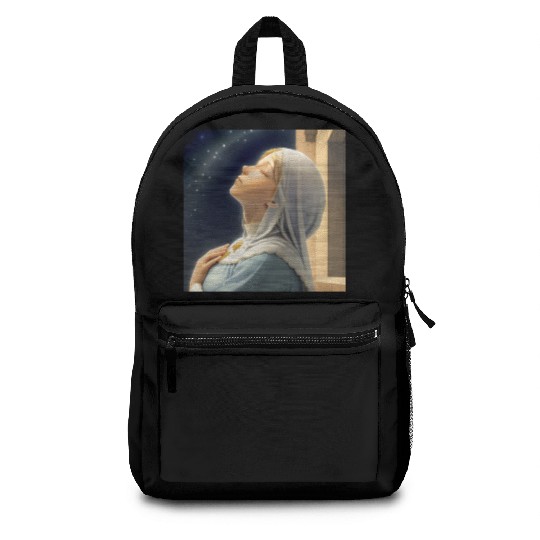 Virgin Mother Mary Praying on a Starry Night Backpacks