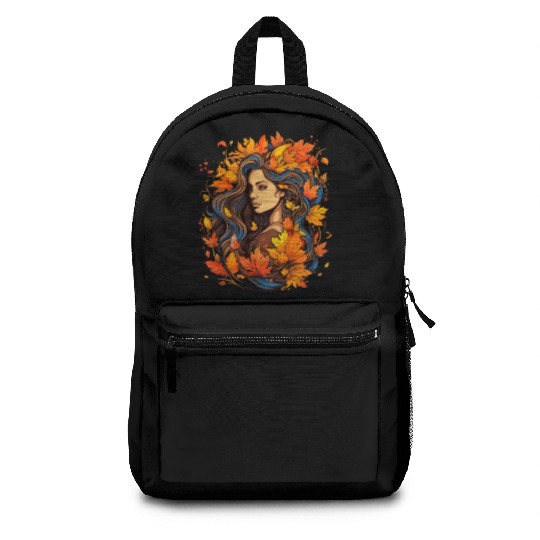 Autumn Woman Nature Leaves Season Backpacks