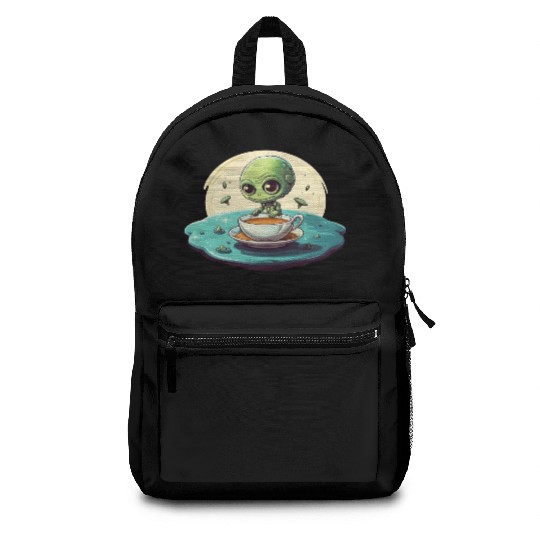 green alien coffee coffee drinker Backpacks