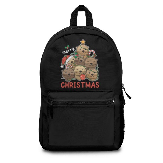 Otter Christmas Tree Merry Christmas Backpacks