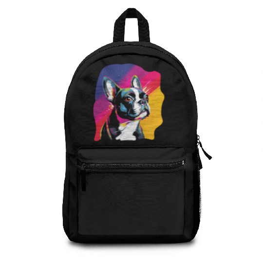 Watercolor Colorful Boston Terrier Backpacks