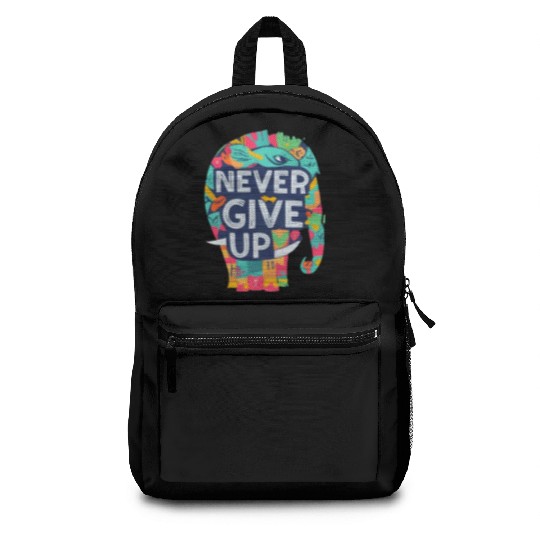 Never give up, artistic elephant figure Backpacks