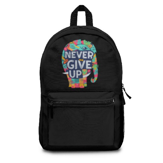 Never give up, artistic elephant figure Backpacks