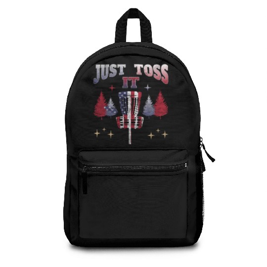Just Toss It - american flag disc golf basket Backpacks