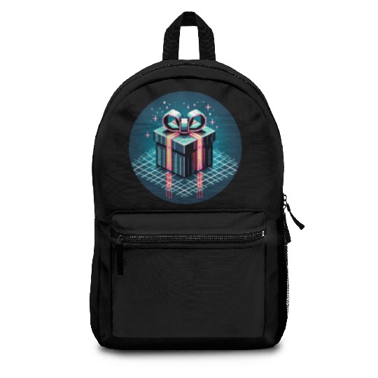 Cyberpunk Pixel Art Gift Box - Neon Ribbons Backpacks