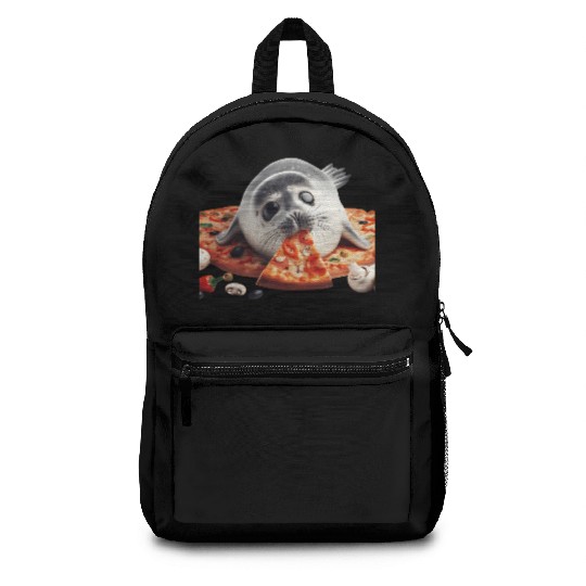 Seerobbe enjoys pizza Backpacks