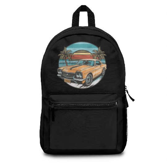 Retro classic car Miami street design Backpacks