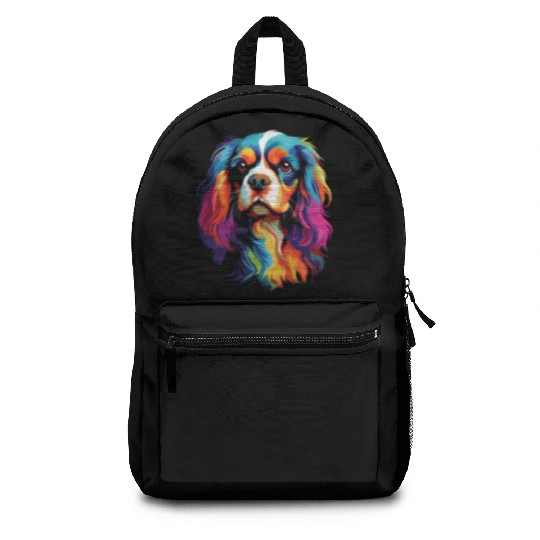Watercolor Colorful Cavalier King Charles Spaniel Backpacks