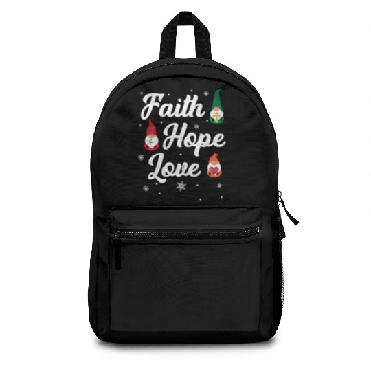 Faith Hope Love Religious Family Christmas Gnome Backpacks