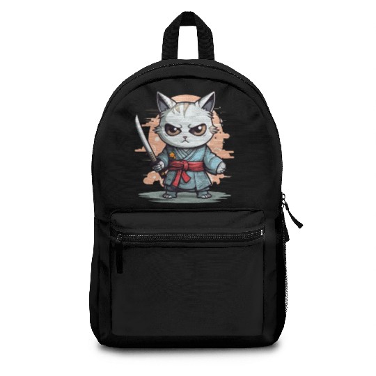 Cute Samurai Cat Kawaii Japanese Ronin Aesthetic A Backpacks
