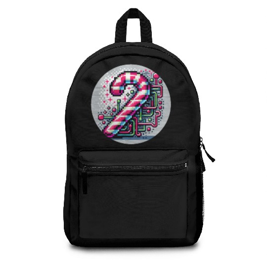 Neon Cyberpunk Candy Cane 8-Bit Pixel Christmas Backpacks