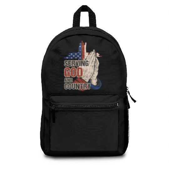 Serving God And Country US Flag Cross Patriotic Ch Backpacks