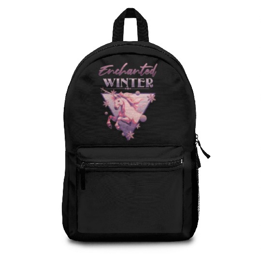 Enchanted Winter 80s Retro Lilac Unicorn Backpacks