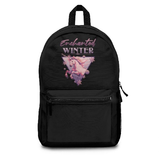 Enchanted Winter 80s Retro Lilac Unicorn Backpacks