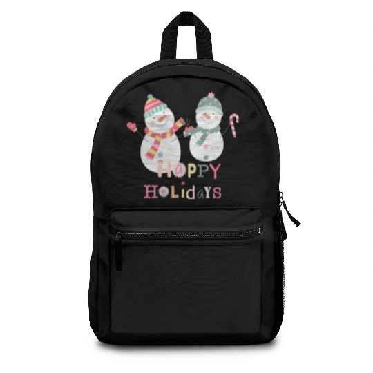 Fun Snowman Happy Holidays Colorful Christmas Backpacks