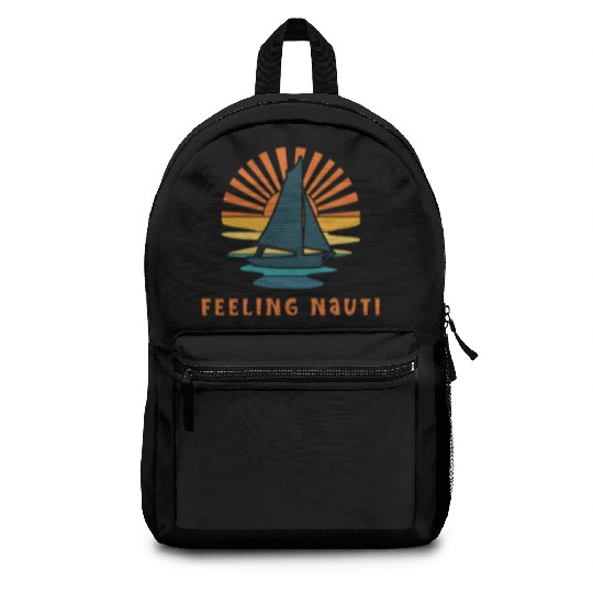 Funny "Feeling Nauti" Sailing Boat Vintage Sunset Backpacks