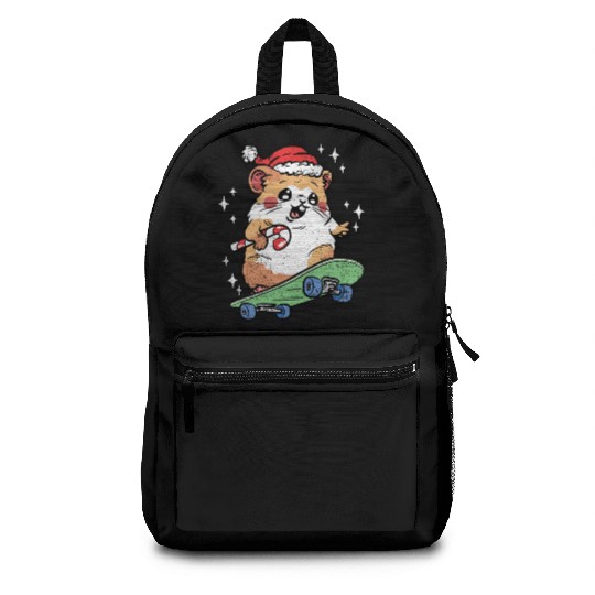 CUTE HAMSTER RIDING SKATEBOARD Backpacks