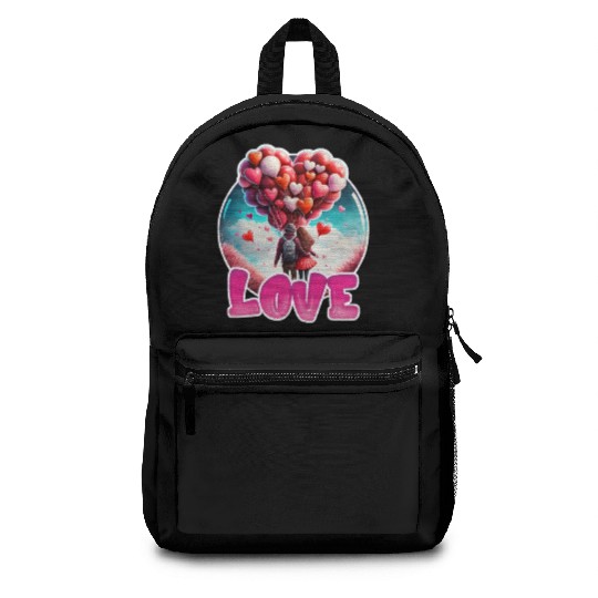 Retro Cute Couples with Heart Balloons Backpacks