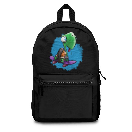 Cuty turtle on a skate go faster and thirsty Backpacks