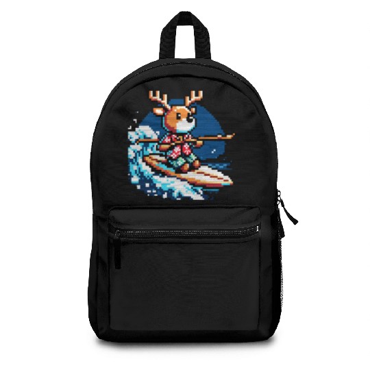 Surfing Reindeer: 8-Bit Holiday Wave Backpacks