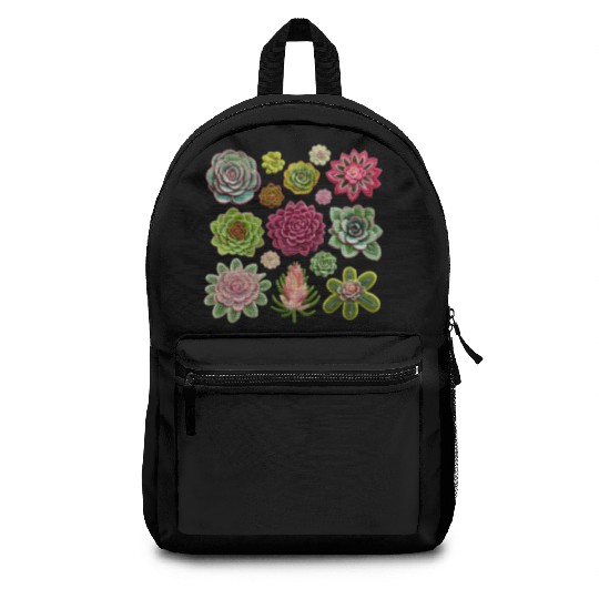 Whimsical Fake Embroidered Succulents Design Backpacks