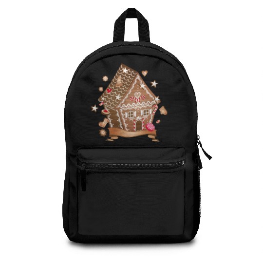 beautifully decorated gingerbread house for XMAS Backpacks