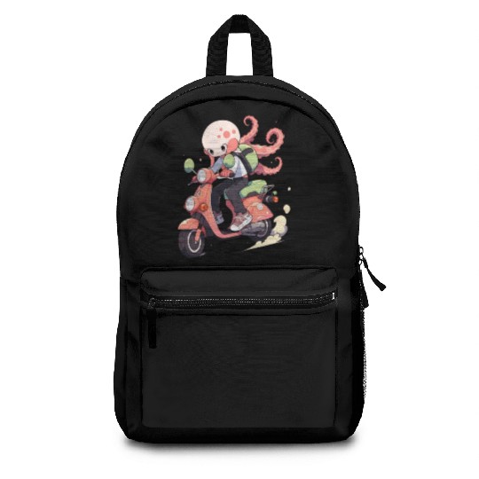 Octopus Riding Scooter Funny Motor Biker Moped Backpacks