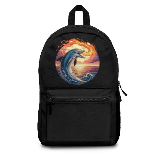 Fire-breathing dolphin sunset Backpacks