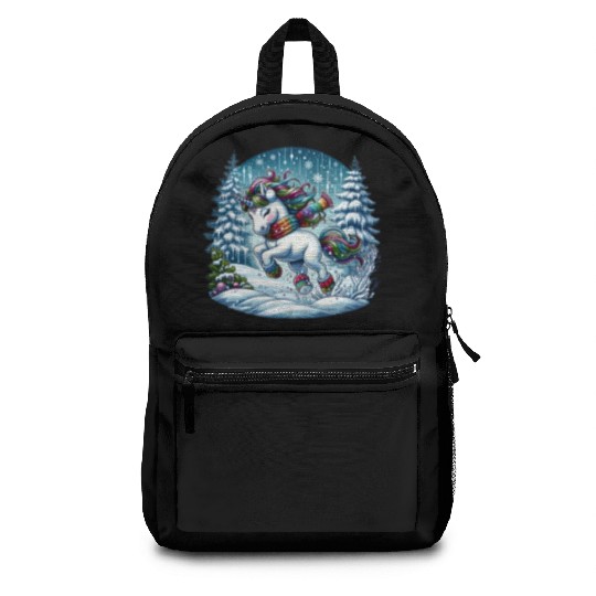 Unicorn in a Winter Wonderland Backpacks