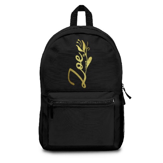 Zoe Name Faux Gold Tulip Flourish Backpacks