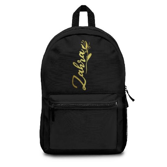 Zahra Name Faux Gold Tulip Flourish Backpacks