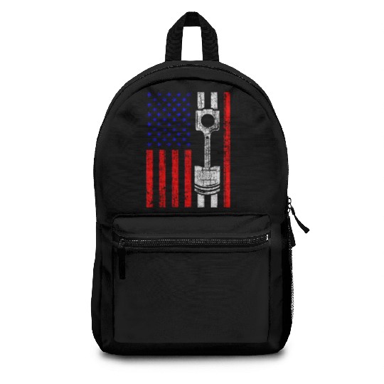 American Flag Piston Muscle Car Patriotic Vintage Backpacks