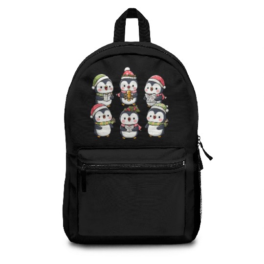 Festive Penguin Carolers Singing Christmas Carols Backpacks