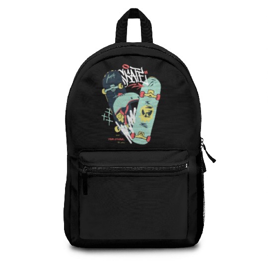 Black Light Green Modern Illustrated Skateboard Backpacks