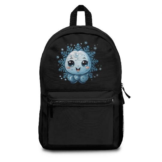 A cute kawaii style snowflake with a smiling face Backpacks