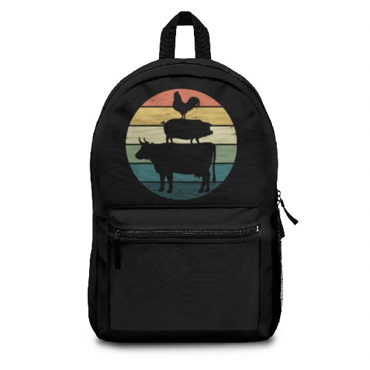 Retro Rainbow Stacked Farm Animals Cow Pig Rooster Backpacks