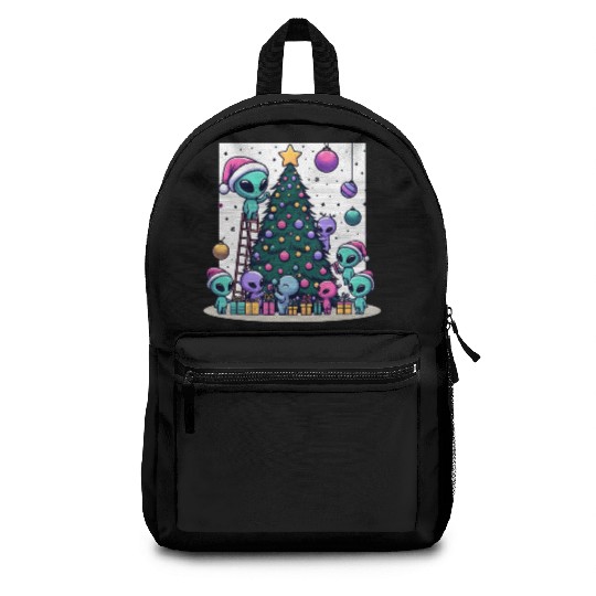 Aliens decorate Christmas tree Backpacks