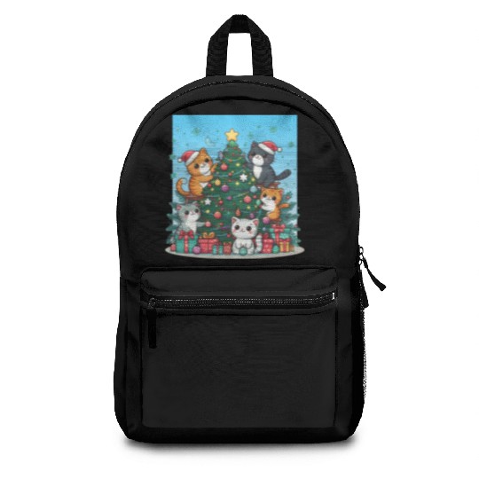 Kittens decorate a Christmas tree Backpacks