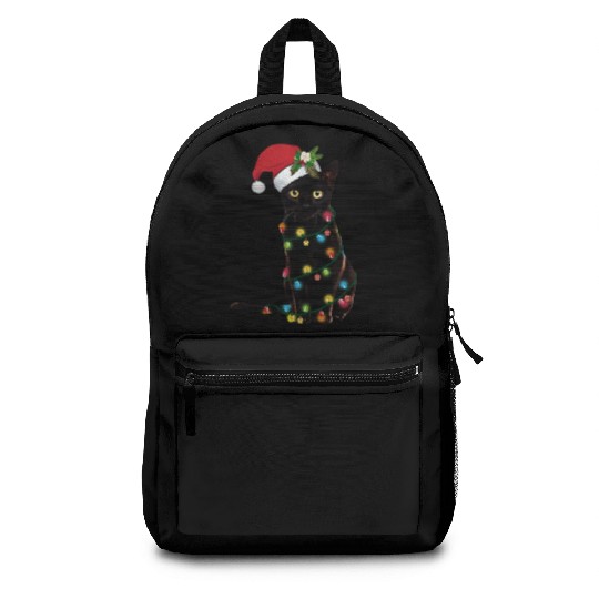 Santa Black Cat Tangled Sup In Christmas Backpacks