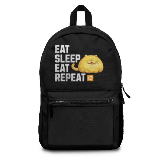 EAT SLEEP EAT REPEAT Fat Yellow Cat Lover Funny Backpacks