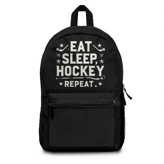 Eat sleep hockey repeat men Backpacks